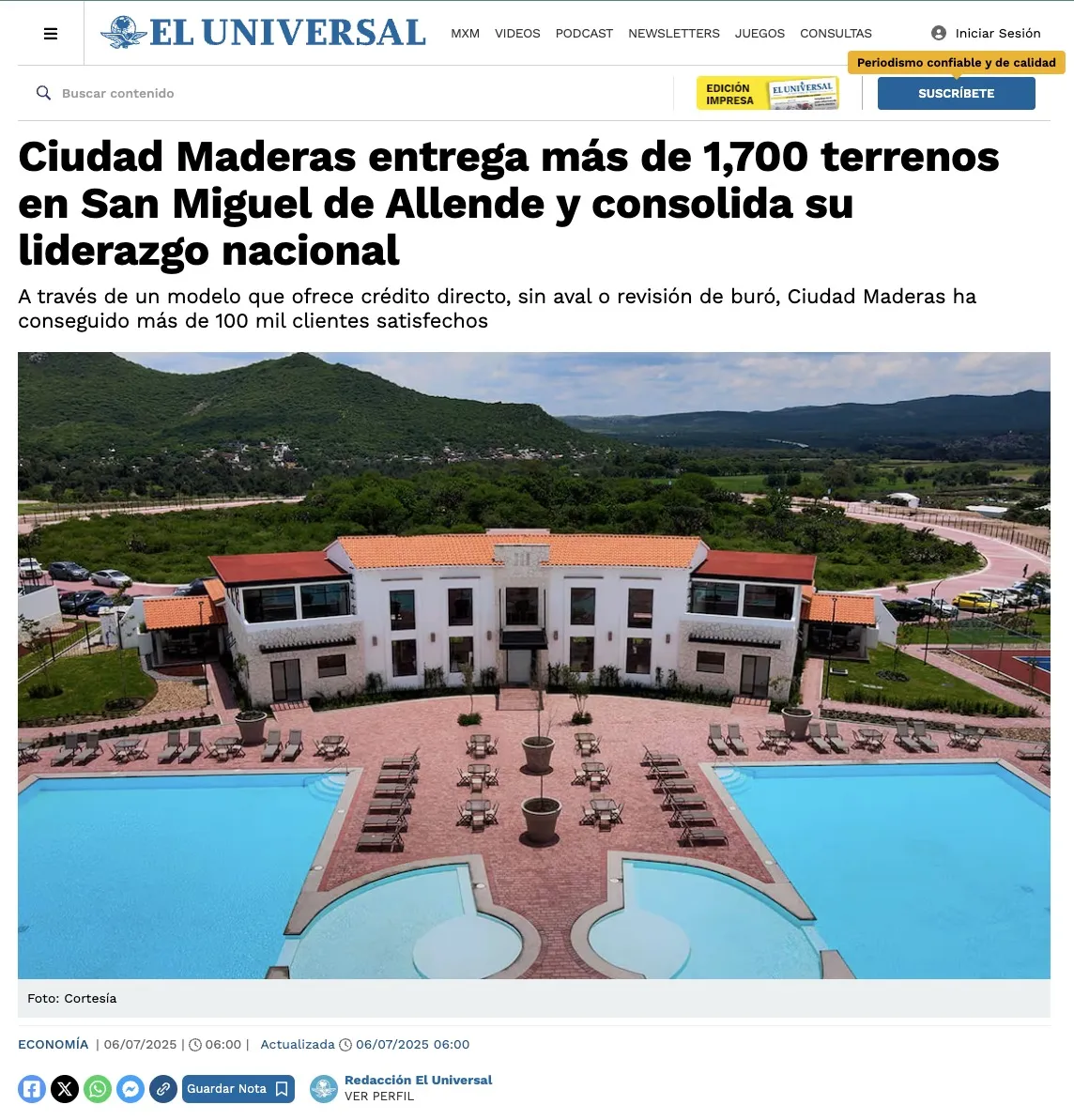 Ciudad Maderas en El Universal